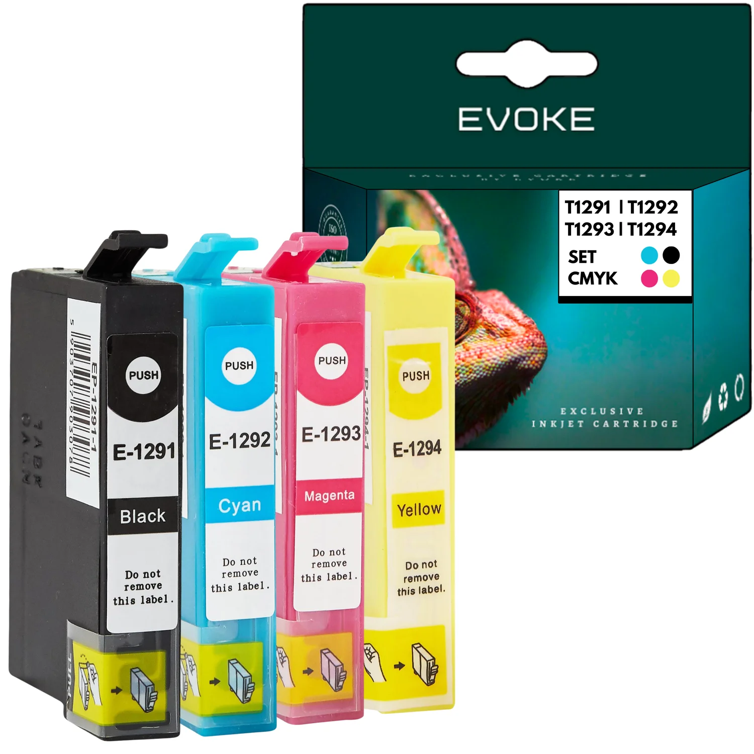 Evoke compatibele inkt voor Epson T1291 T1292 T1293 T1294 1291-1294 129XL 4X Cmyk 63 ml B42Wd Bx305F Bx305Fw Bx320Fw Bx630Fw Bx525Wd Bx535Wd Bx625Fwd Bx635Fwd Bx925Fwd Bx935Fwd; Sx230 Sx235W Sx420W