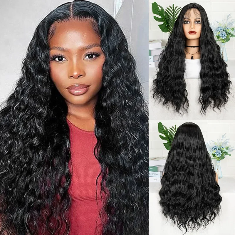 

Wigs,women's front lace new headgear,black medium long curly hair,fluffy natural small curly hair wig cosplay wig synthetic wig