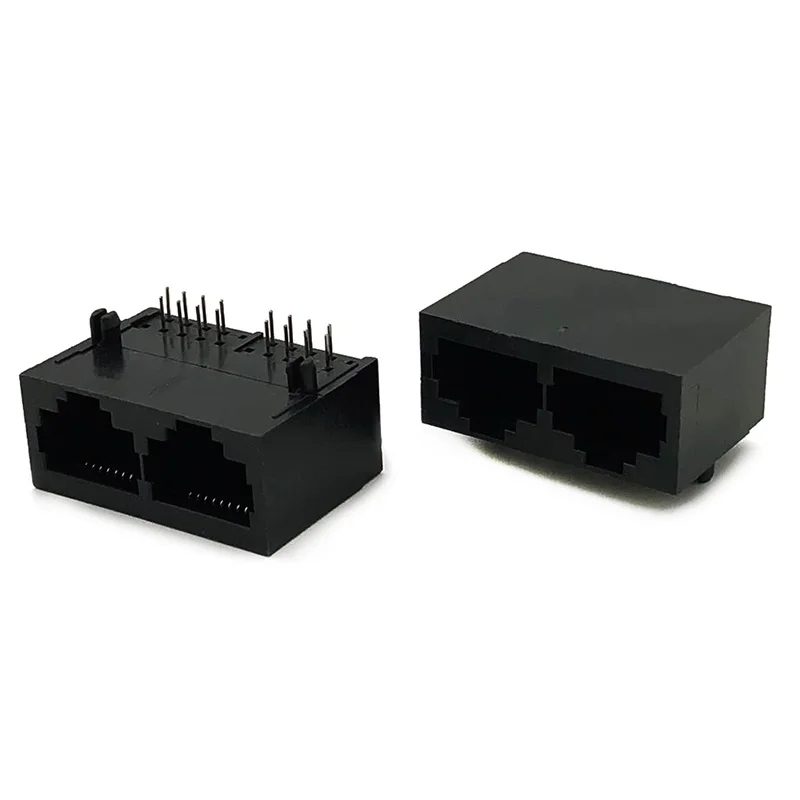 10PCS RJ45 Connector 2 ports female 8P8C socket L=20.57MM 1x 2 modular Jack DIP 90 degree black 5921 Interface PCB