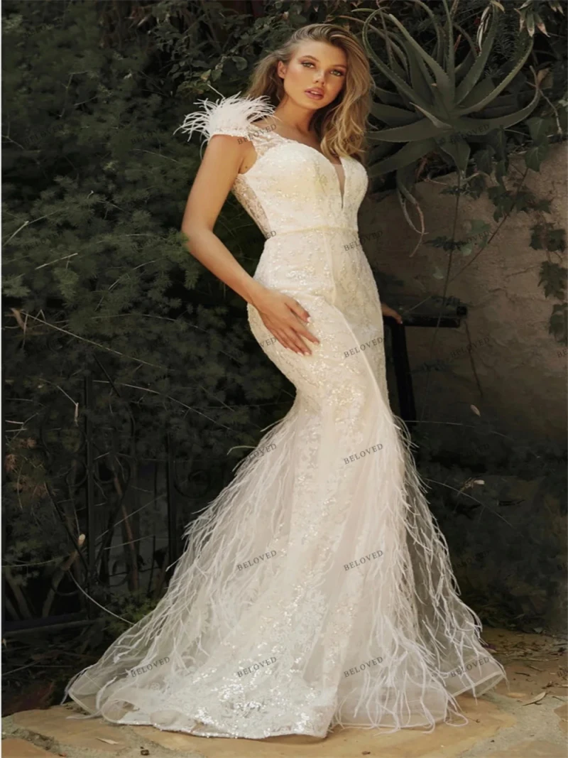 Exquisite Wedding Dresses Vintage Robes Feather Decorate Sleeveless Bridal Gowns Appliques Vestidos De Novia Customized 2025