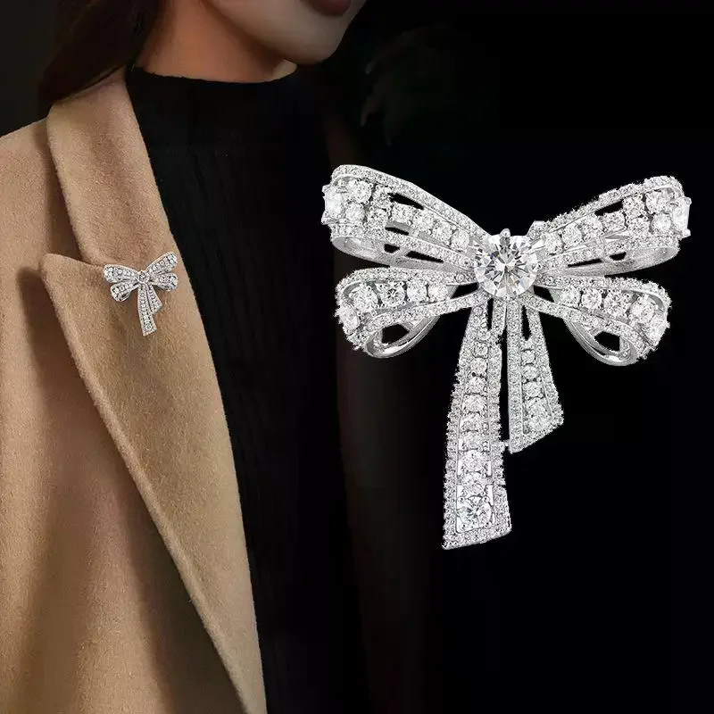 Fashion Luxurious Rhinestone Bow-knot Brooches For Women Clothing Coat Accessries Gifts