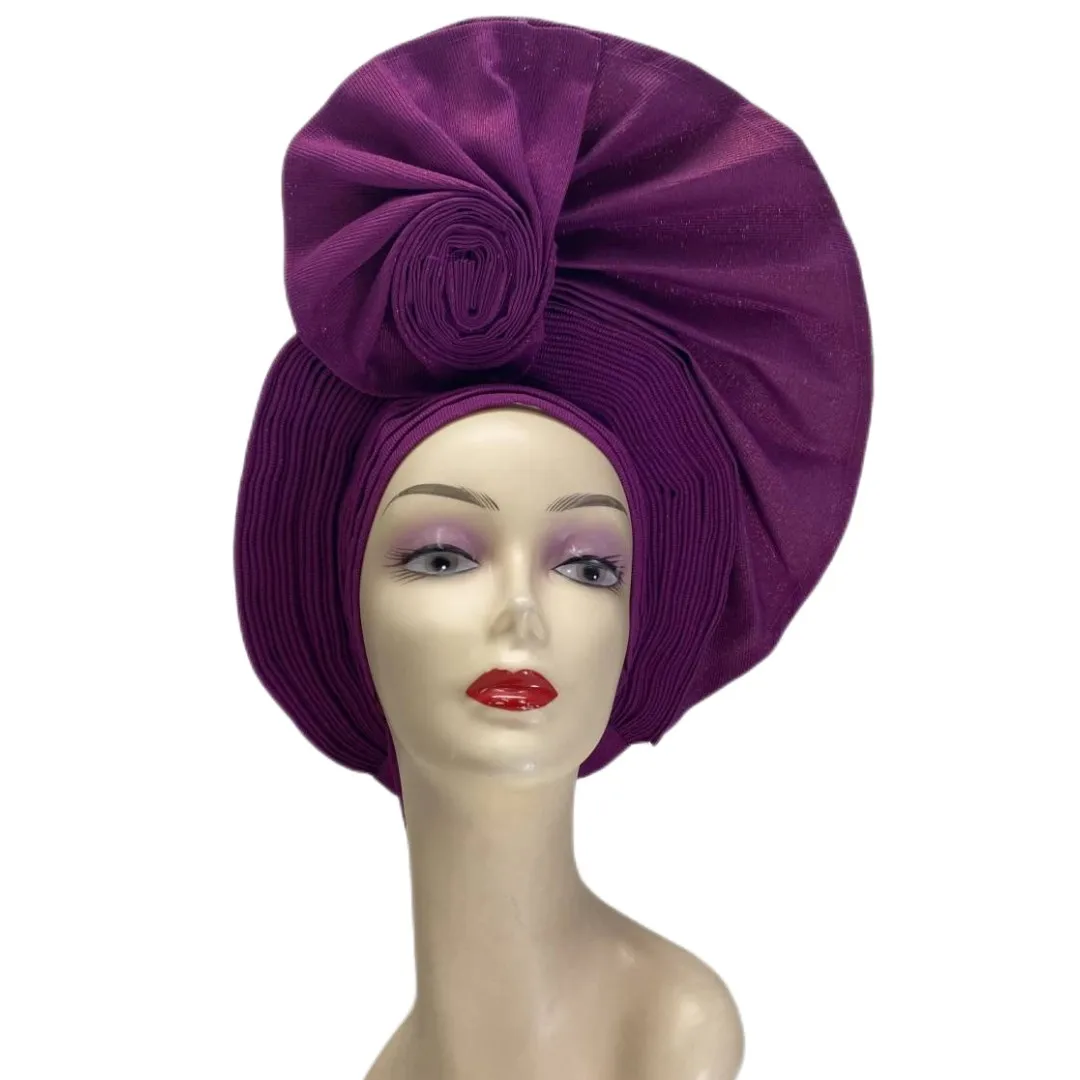 Beautiful African Sego Gele Headtie Already Made Auto Turban African Aso Ebi Oke Plain Green Nigerian Brim For Wedding Party