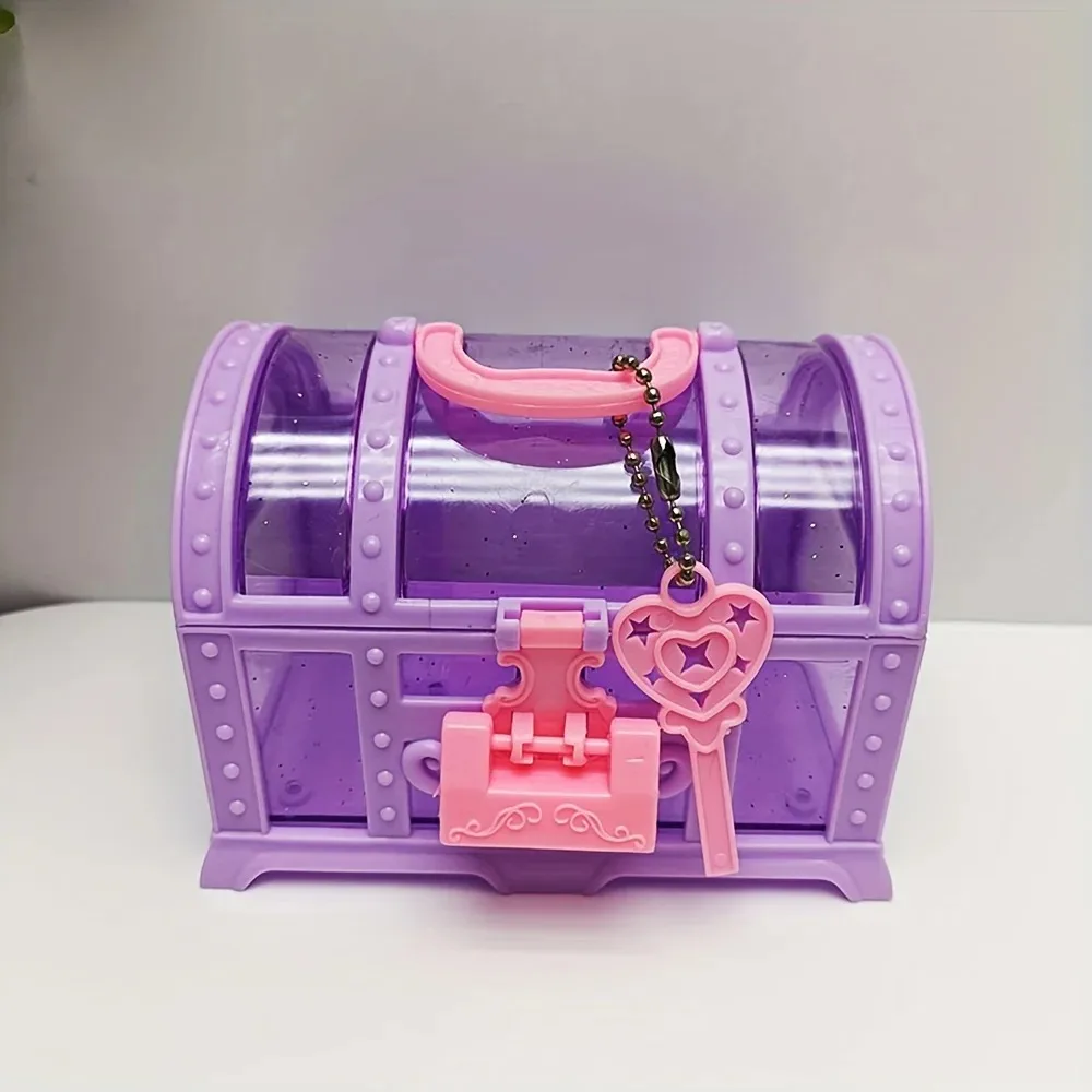 Pink/Purple Kids Jewelry Box Pretend Play With Lock Cute Makeup Box Storage Case Plastic Treasure Chest Kids