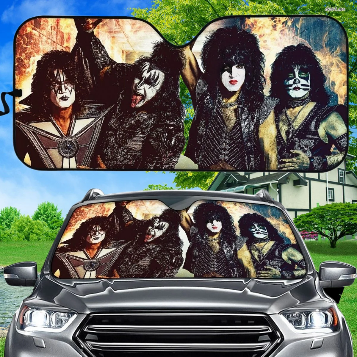 Windscreen Folding Visor Reflector Rock Band 3D Print Car Sunshade Covers Cover Kiss Band Decoration Accessory UV Protecter 2024