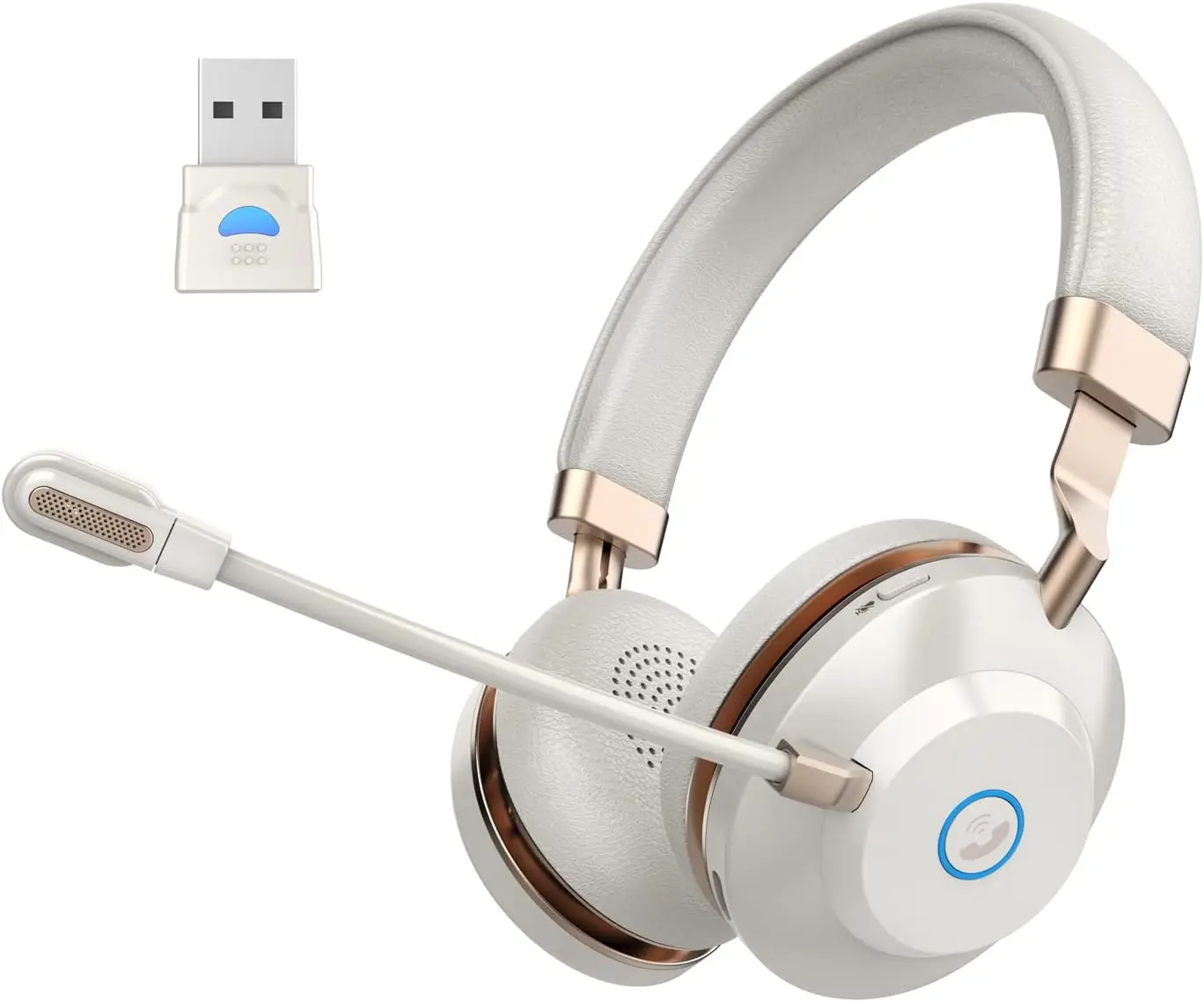 Wireless Bluetooth Headset with AI Noise Cancelling Mic for Clear Calls, USB Dongle for Computer/Phone/Office