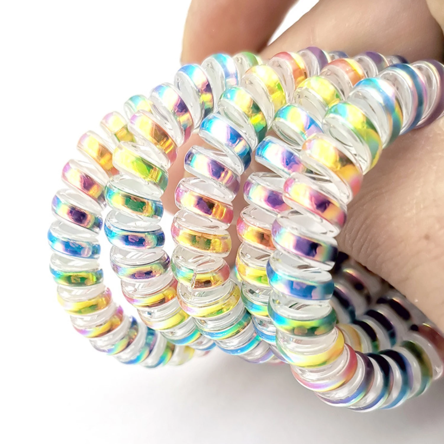 1PC New Cute Rainbow Color High Elastic Spiral Hair Rope Head Rope Ponytail Hair Ring Rubber Band Headdress For Kids