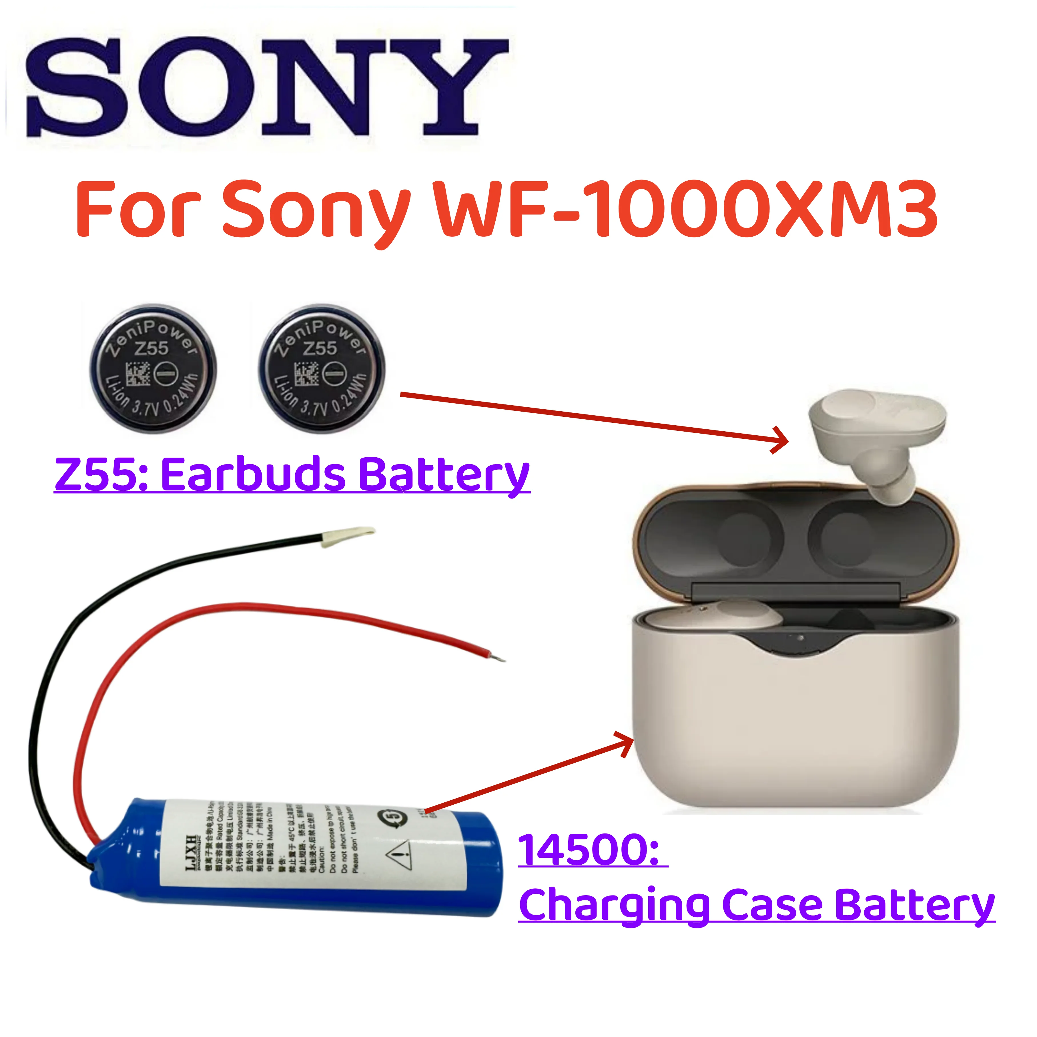 Batería de auriculares inalámbricos Original 1000mAh 1588-0911 14500 para Sony WF-1000XM3 estuche de carga Zenipower Z55 TWS auriculares Bluetooth