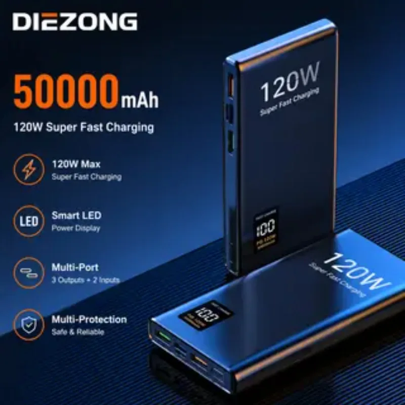 NEW 120W Power Bank 50000mAh High Capacity Fast Charging Powerbank Portable Battery Charger For iPhone Samsung Xiaomi Hot