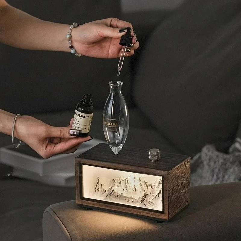 USB Charging Gift Package Flame Aromatherapy Diffuser Machine Three Dimming White/Wooden 5V 5w