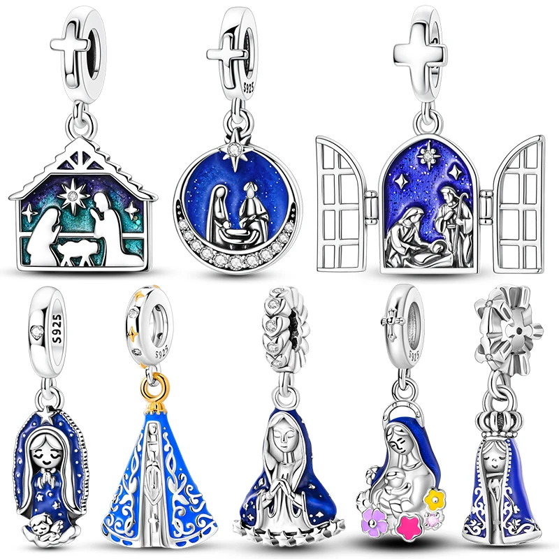 Virgin Mary Nativity Scene Charm Bead Religious Dangle Charms Fits 3mm Bracelet Necklace For Women Luxury 925 Silver DIY Jewelry