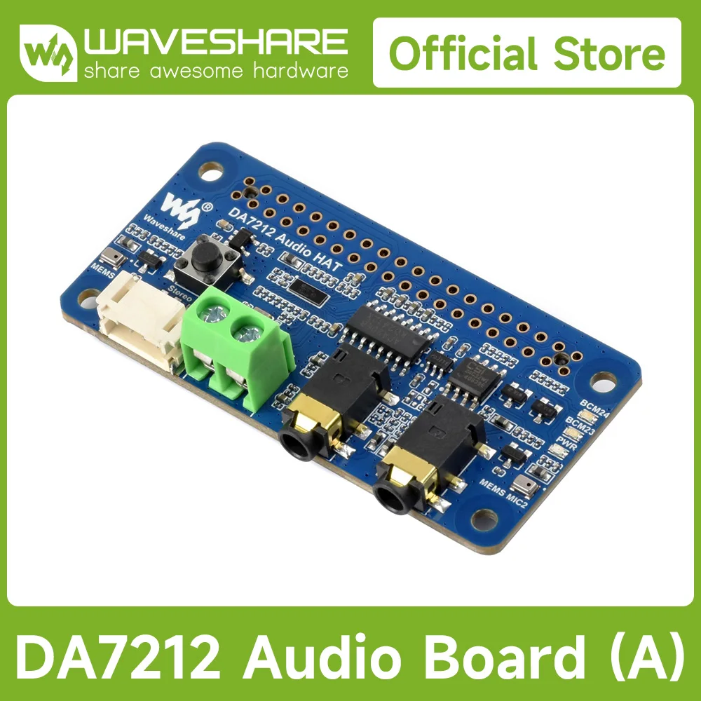 Waveshare DA7212 I2S Audio Board For Raspberry Pi, Stereo Encoding/Decoding, Dual Microphones
