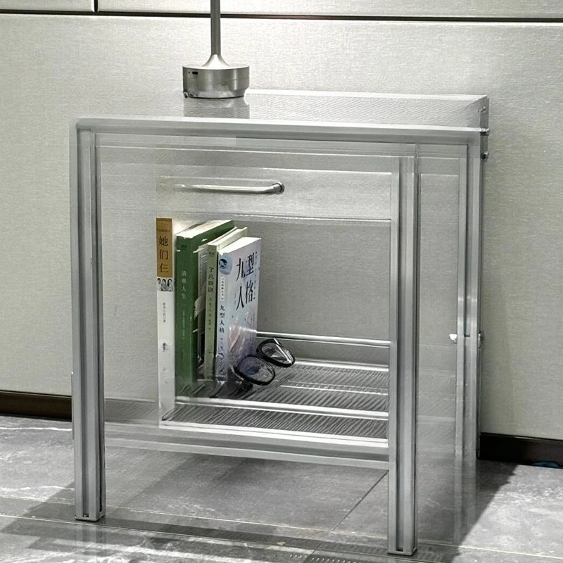 

Aluminum alloy side table, light luxury household small apartment, transparent corner, living room, acrylic book storage shelf