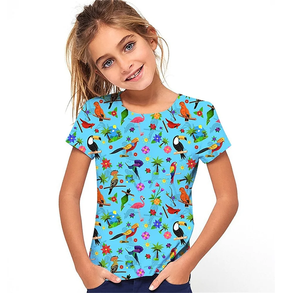 Animal bebê menina camiseta verão casual confortável respirável manga curta 3d impresso diversão meninas camiseta roupas infantis