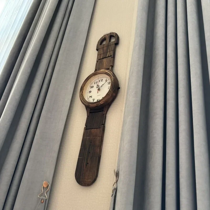 Solid Wood Clocks Creative Retro Wall Mounted Clock Living Room Bedroom Study Clocks Home Indoor Decoration Mute Foldable Clock