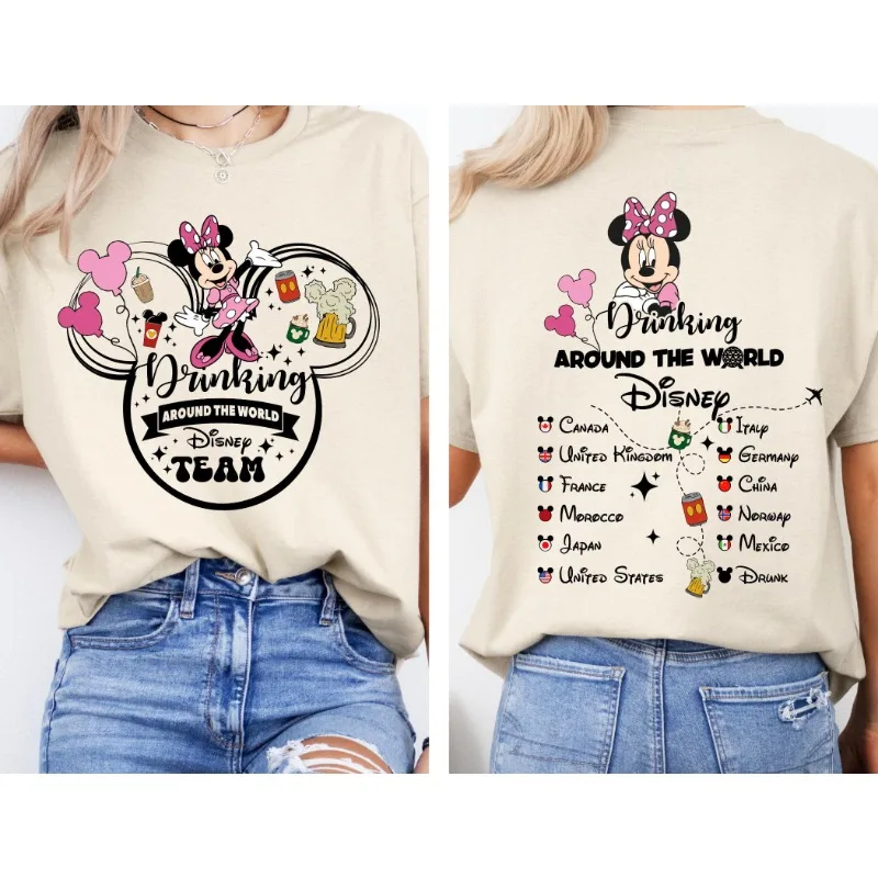 Koszulka Epcot Drinking T-shirt Mickey Friends Drinking Team Koszulka Festiwal Światowej Kuchni i Wina Koszulka z czystej bawełny z okrągłym dekoltem