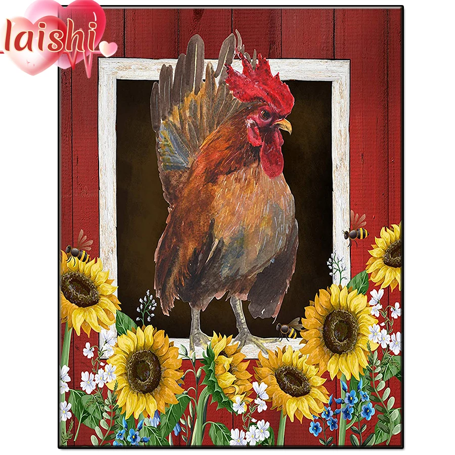 

5D DIY Farm landscape, sunflowers, rooster Full Round Drill Rhinestones Diamond Painting Mosaic Kits Art Craft Home Decor Gifts