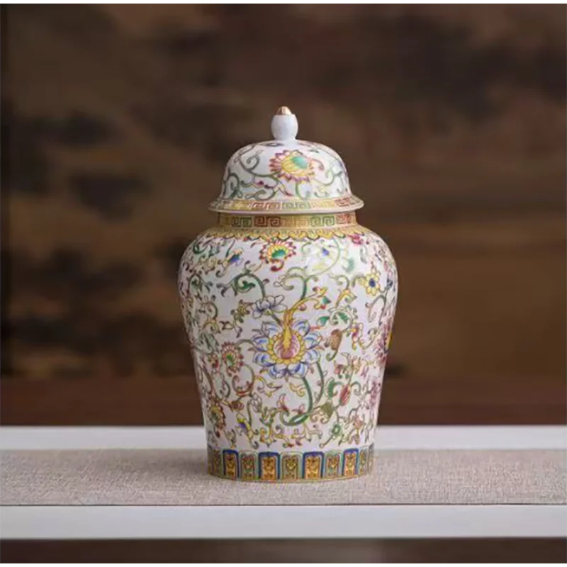 

European Ceramic Tea Caddy Painted with Lid Vase Ornament Household Multifunctional Candy Nuts Coffee Bean Medicine Storage Jar