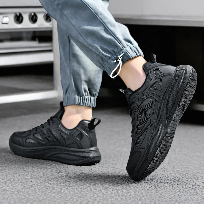 

Кожаная непромокаемая повседневная однотонная всесезонная дышащая мужская обувь на толстой подошве с низким берцем и круглым носком на шнуровке, спортивная противоскользящая обувь