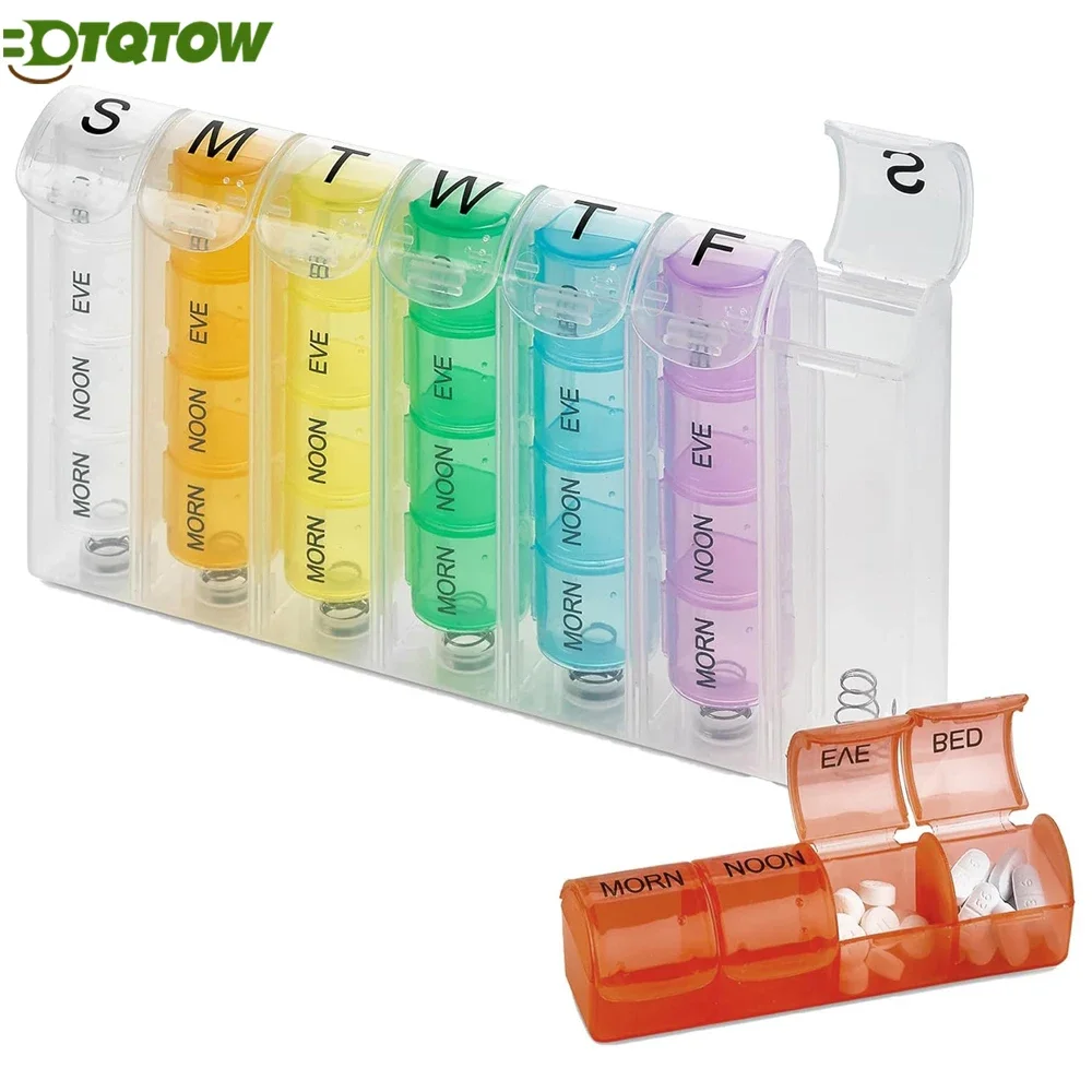 1PCS Weekly Pill Organizer 4 Times a Day,7 Day Pill Box, Daily Pill Case with 28 Compartments,Large Enough to Hold Fish Oils