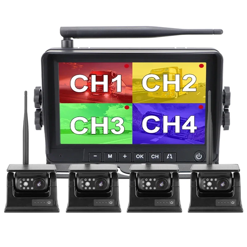 Solar Powered Magnet Rear View Camera 7 Inch IPS Monitor Wireless DVR Kit 1 Min DIY For Vans Trailer RV Truck Car