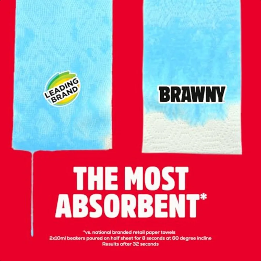 Brawny TearASquare 3 طبقات مناشف ورقية 12 لفة عائلية مقاس XL = 30 لفة عادية قوية ماصة ومتينة مع 3 أحجام ورقية كوارت