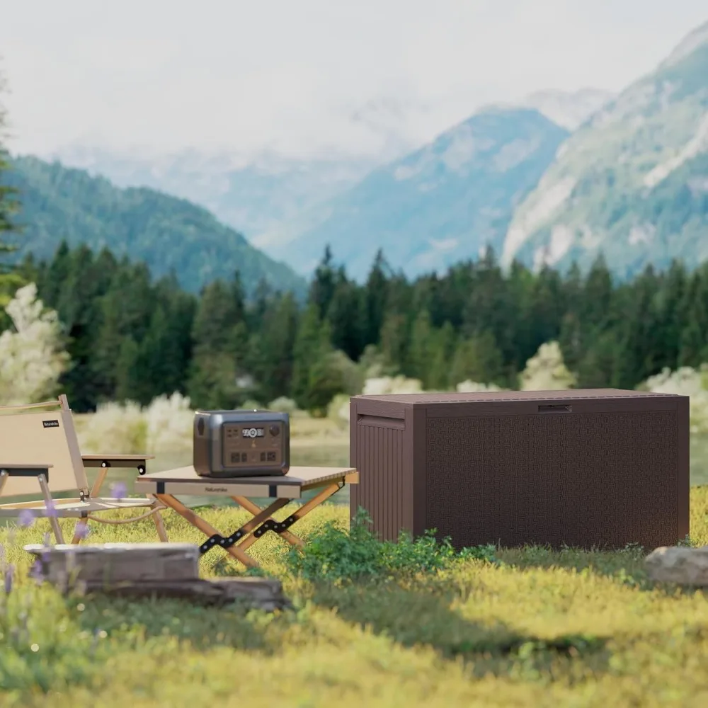 صندوق تخزين مقاوم للماء للاستخدام الخارجي قابل للقفل لوسائد الفناء والسطح - سعة 90 جالونًا، مادة بلاستيكية من الروطان، مثالية للثانية