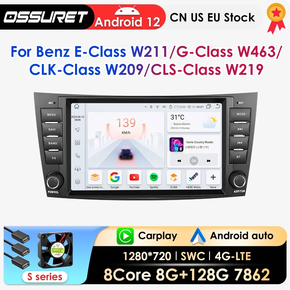 

AI Carplay Android 12 Car Radio For Benz E-Class W211 2002-2009 CLS-CLK-G-Class W463 W209 W219 Multimidia Player GPS Navi 7862