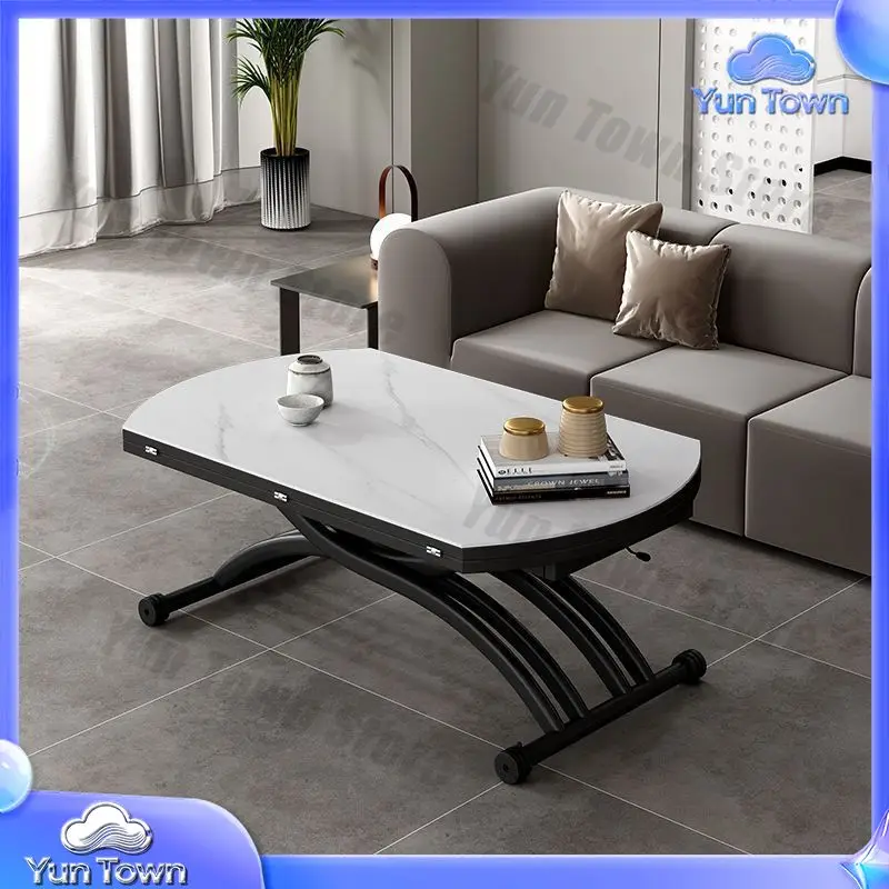 2-in-1 Liftable Multifunctional Metal Coffee Table and Dining Table for Small Apartment Living Room Modern Round Design