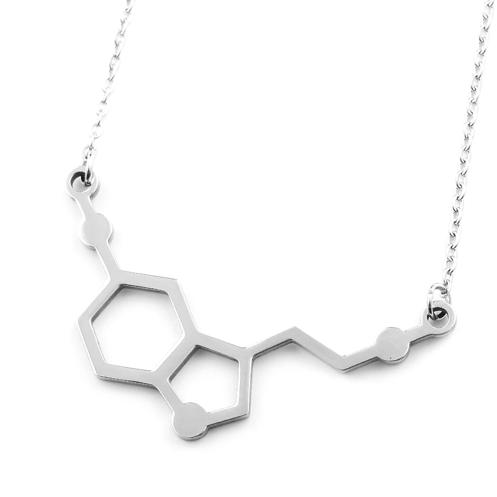 Science Serotonin Molecule Necklace Chemistry Structure Stainless Steel Necklaces Jewelry Gift for Student Scientist Chemistry