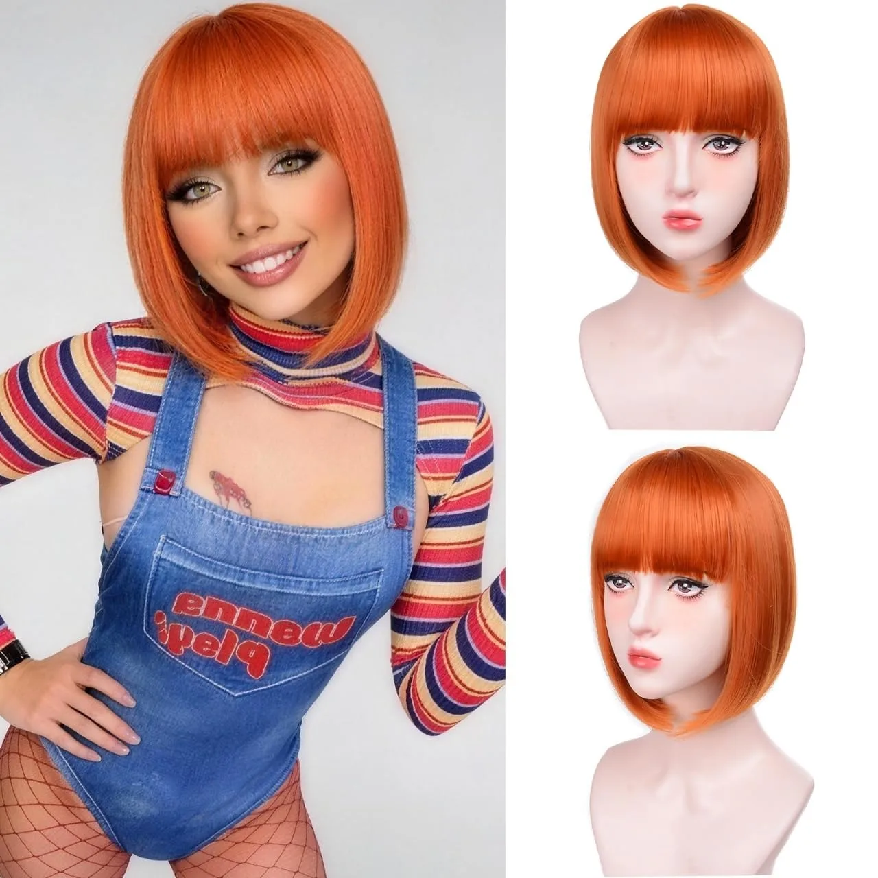 Orange Bob Hairstyle Synthetic Wig for Halloween Cosplay Wig for Role-Playing, Daily Party, High-Temperature Hair Accessory Set