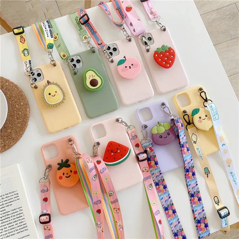 3D Avocado Holder Stand Soft Phone Case for Xiaomi Redmi Note 10 10S 10T 9 9S 9T 8 8T 7 6 5 Pro Max 5A 4 4X 5G lanyard Cover