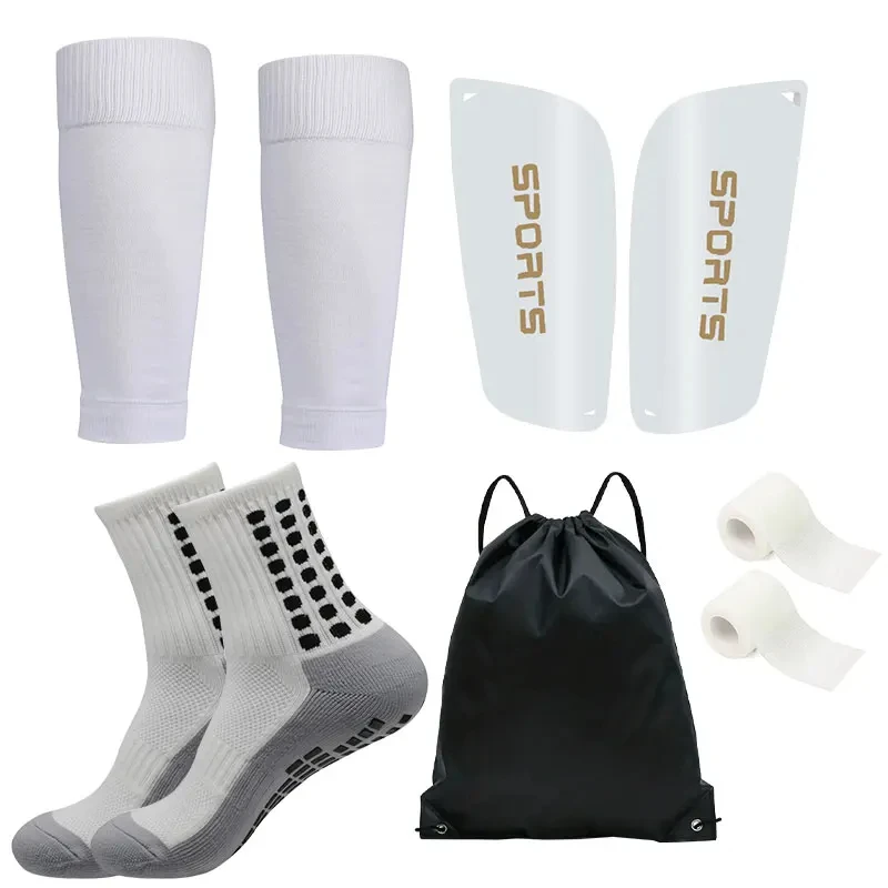 5PCS Set Football Bag Soccer Socks Teenagers Men Sport Grip Socks Soccer Leg Cover Bandage Shin Pads Soccer Training Shank Board