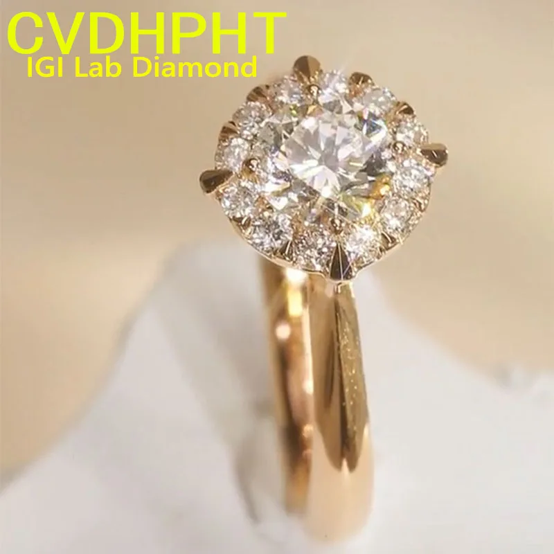 

Luxury Au585 14K Yellow Gold Ring IGI Lab Growing Diamond Ring Round D Color 3Ct wedding ring Factory sell ﻿