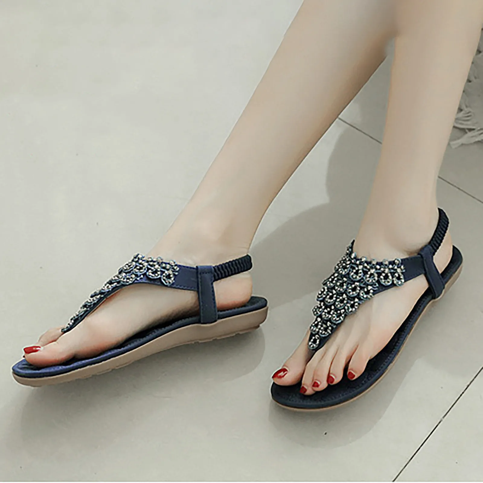 Heel Spur For Women Sandal 2023 Summer Sandals Lace Rhinestone Bohemia Foreign Trade Large Size Elastic Heeled Sandals For Women