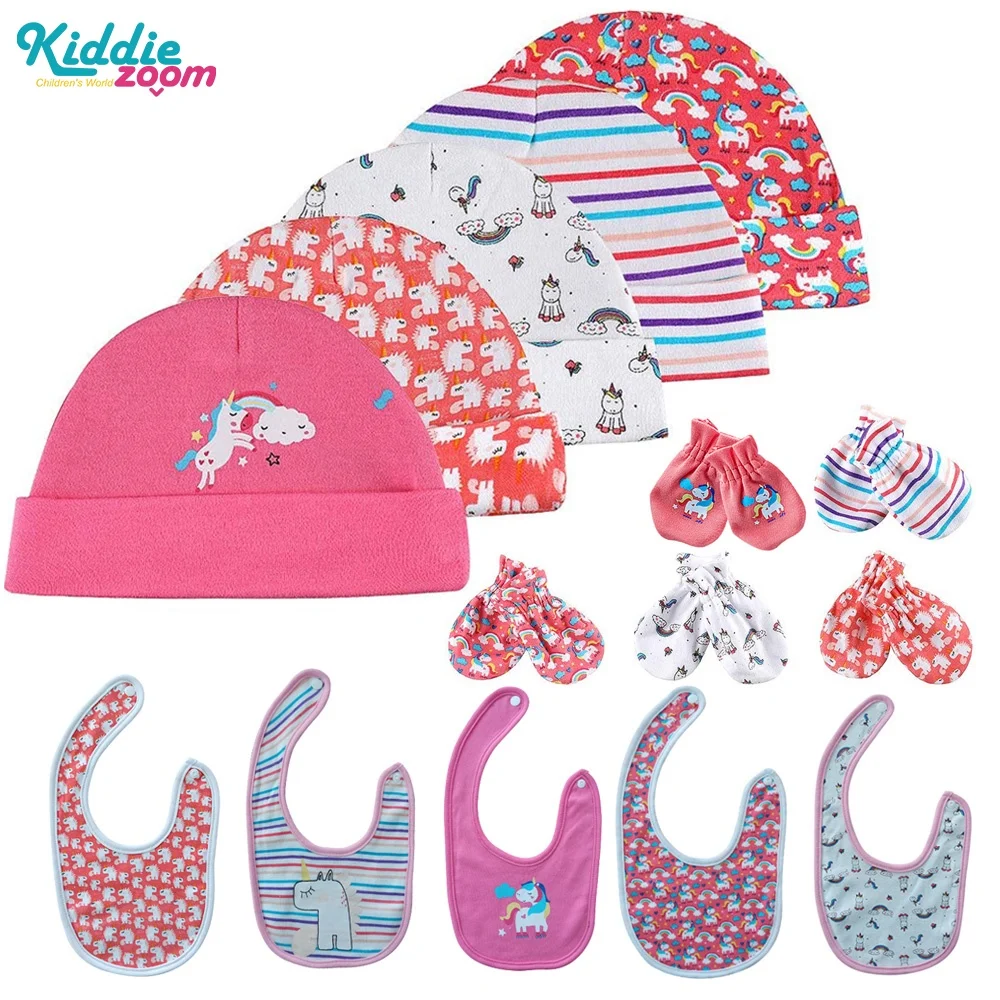 Kiddiezoom Baby Hat Gloves Bibs Newborn Clothes Accessories Toddler Girl Cotton Cap Mitten Sets Infant Boy Photography Props