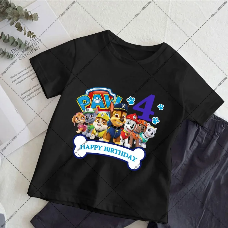 Paw Patrol Cute T-shirts Chase Skye Cartoon Anime Numbers 1-9 Printed Tee Birthday Party Clothes Comfortable Short Sleeves Gifts