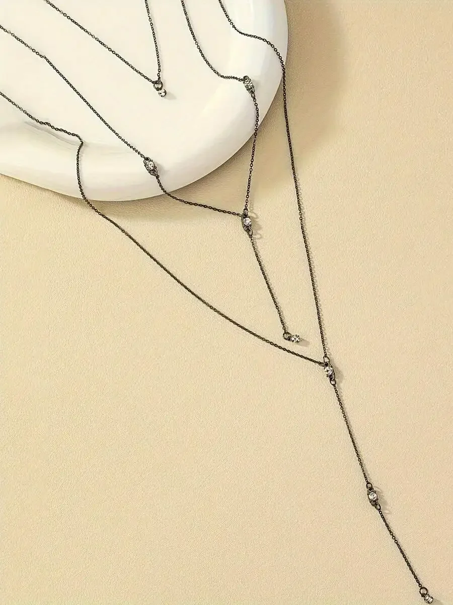 

Rhinestone Decor Layered Y Lariat Chain Necklace For Women