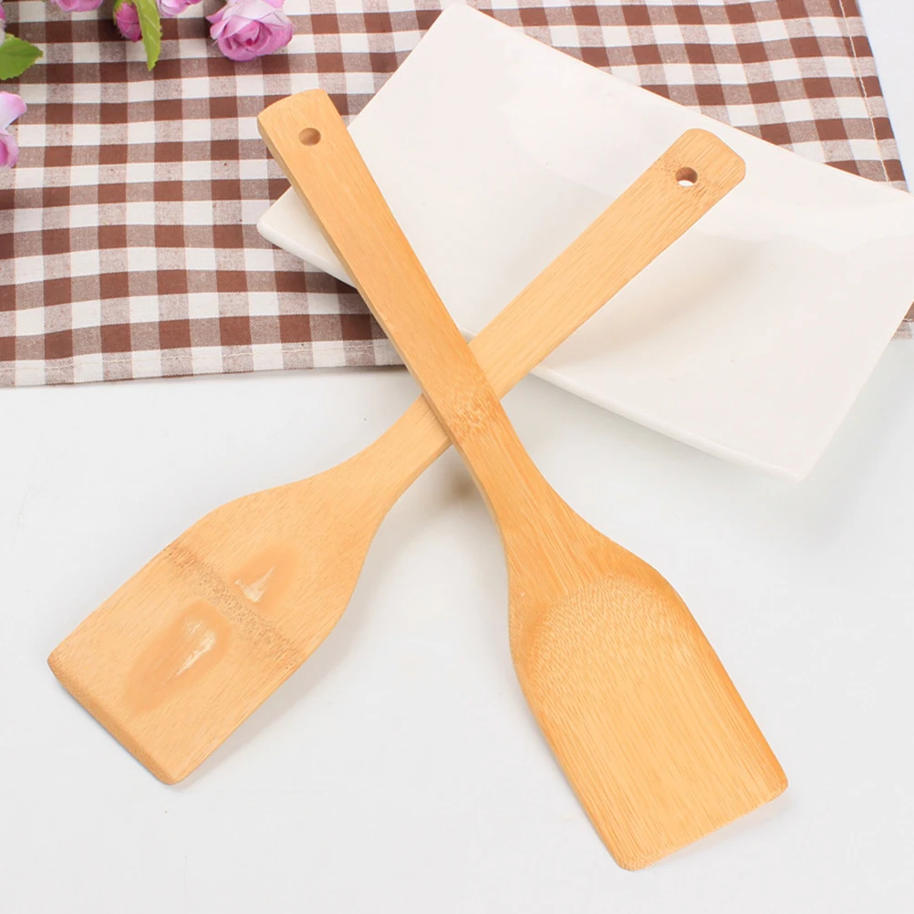 

2pcs Long Handle Wooden Spatula For Cooking Non-Stick Solid Wood Turner Eco-Friendly Kitchen Utensil 30X6Cm Wood