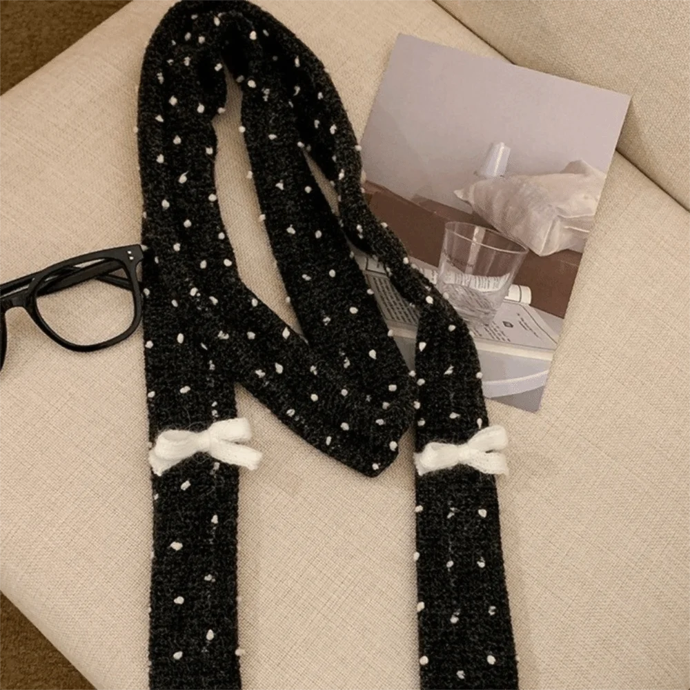 

Sweet Polka Dot Bow Wool Shawl Harajuku Dressing Decoration Knitted Scarf Keep Warm Ribbon Long Narrow Scarves Streetwear