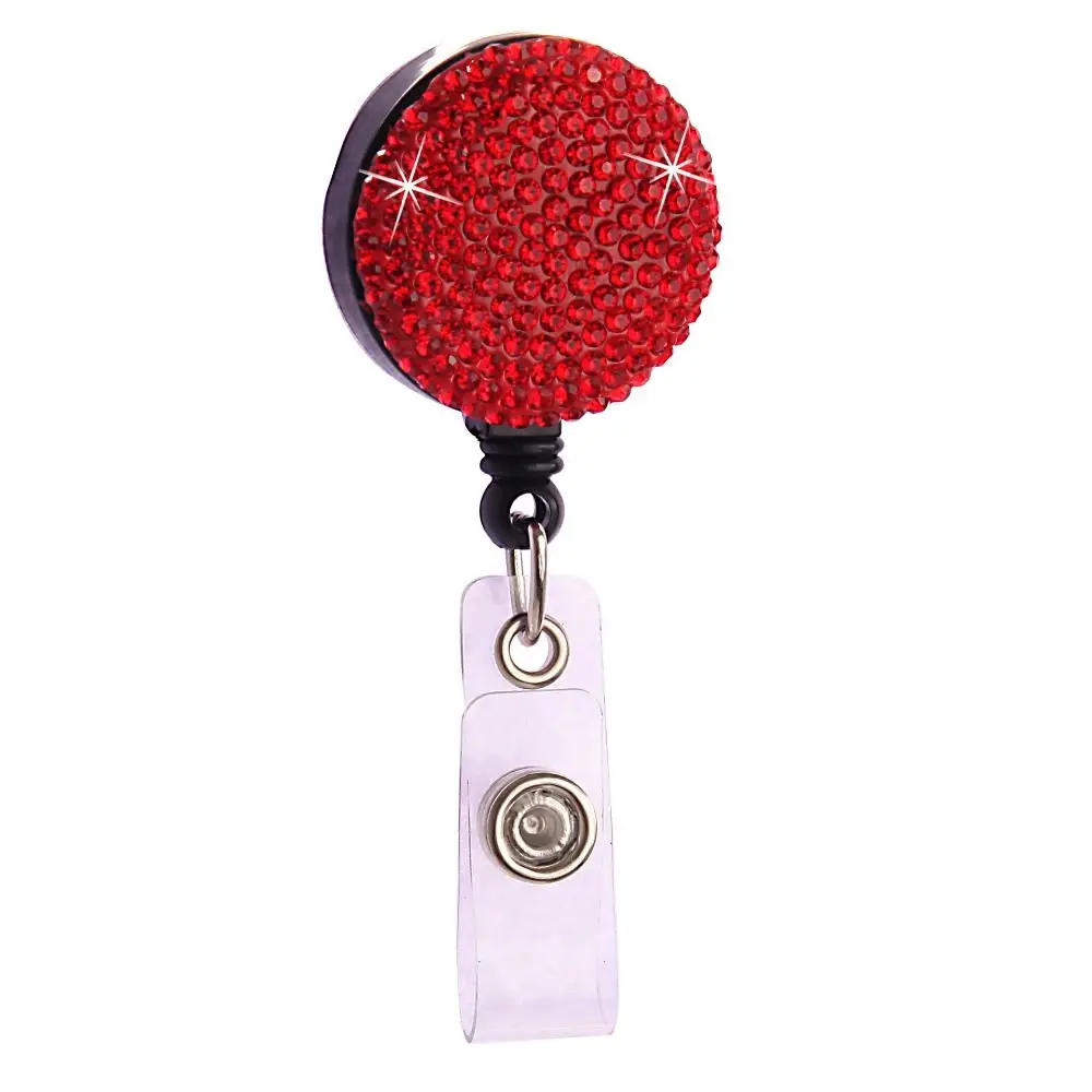 Keychain Rhinestone Nurse Badge Reel Sparkle Badge Clip Retractable Badge Holder Chest Card Bling Easy Pull Buckle Work Card