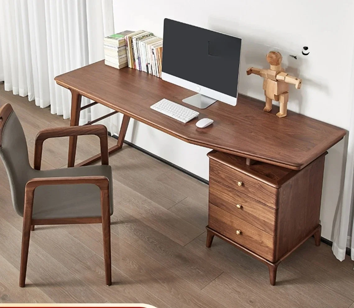 

Italian Light Luxury Black Walnut Solid Wood Desk Simple Home Desk Modern Study Desk