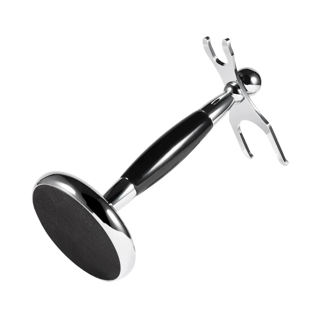 فرشاة حلاقة ممتازة من الفولاذ المقاوم للصدأ ، حامل حلاقة ، قاعدة أنيقة مرجحة ، مقبض أسود