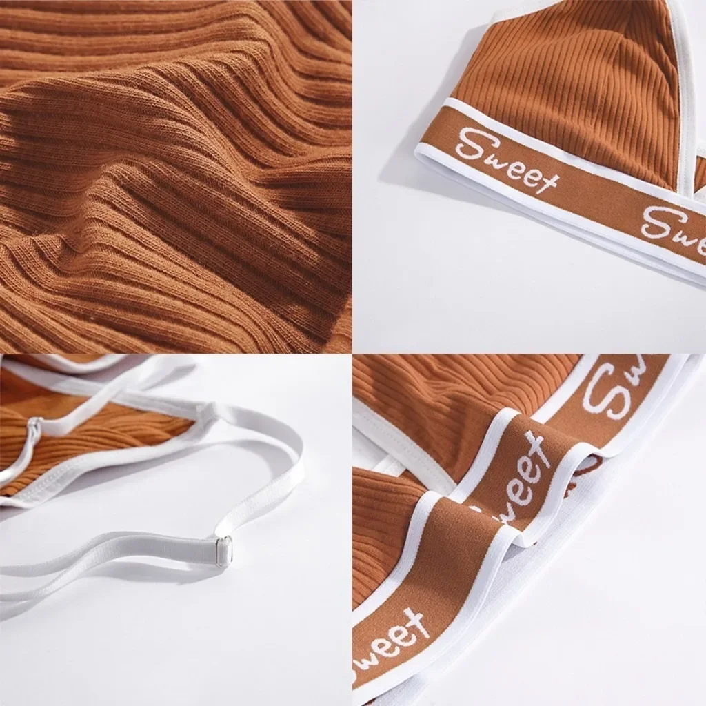 ZXYOUPING Reggiseno e slip in cotone per donna Set Reggiseno senza fili con coppa a triangolo a forma di V Reggiseno bikini sexy Slip sportivo senza ferretto