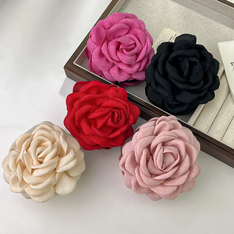 Elegance Fabric Rose Flower Hair Claw Clips Women Girls Trendy Hair Clip Barrette Ponytail Clamps Headwear Hair Accessories