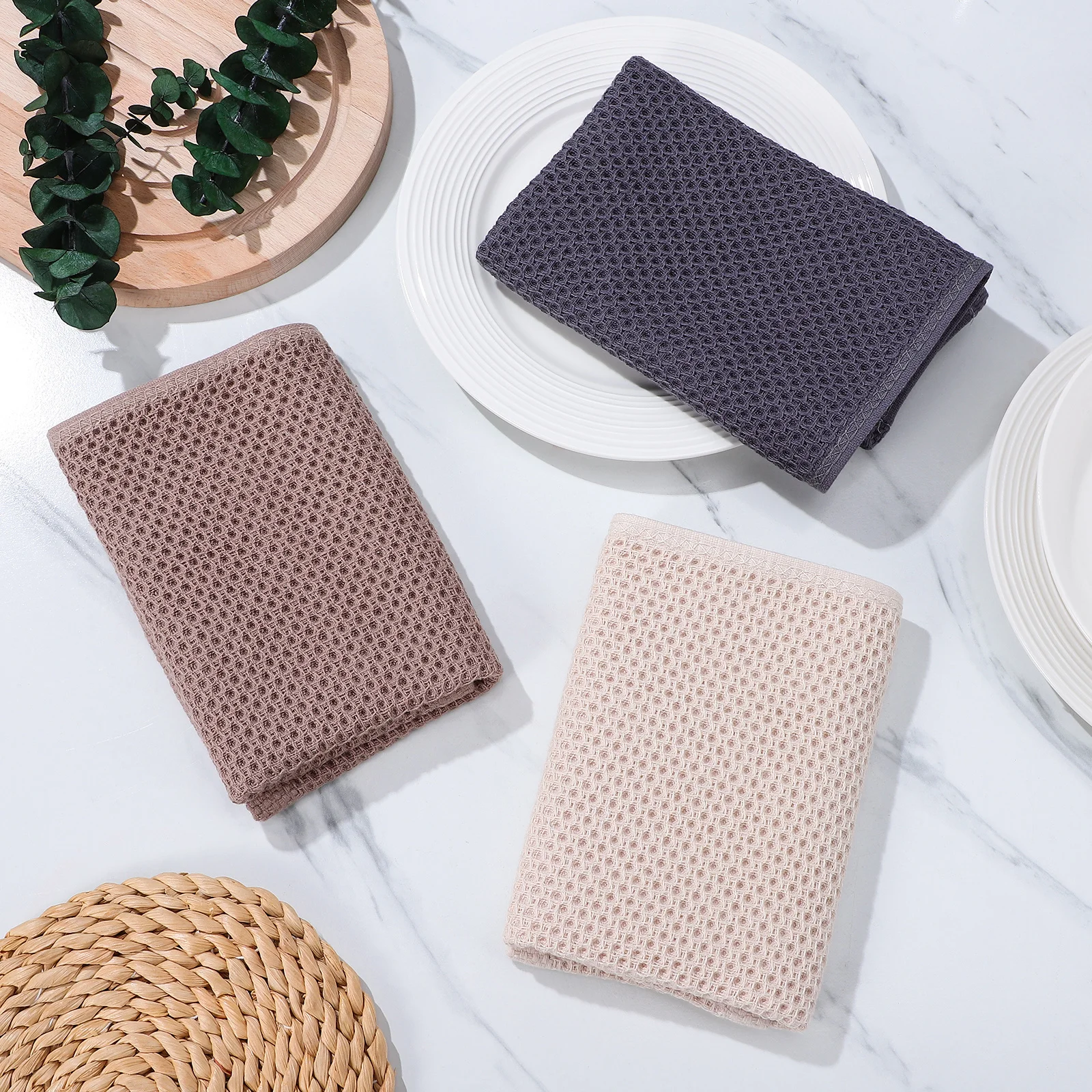 

3Pcs Cotton Dish Cloths Towels High Absorbency Easy Cleaning Multiple Colors Dish Wash Cloths Kitchen Towels