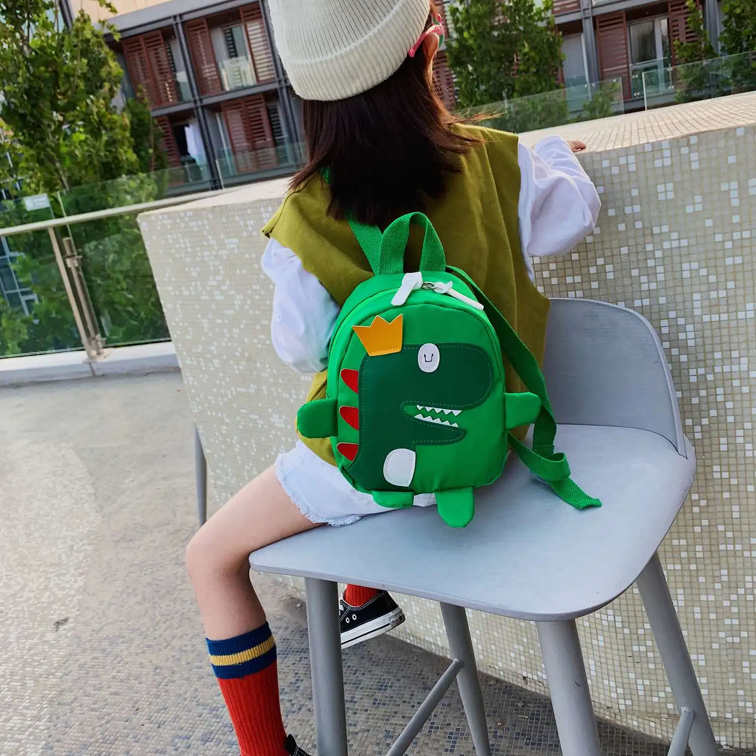 Mini sac à dos de dinosaure de dessin animé 3D pour enfants, sac d'école de maternelle, vert, mignon, nouveau, bébé, garçon, fille