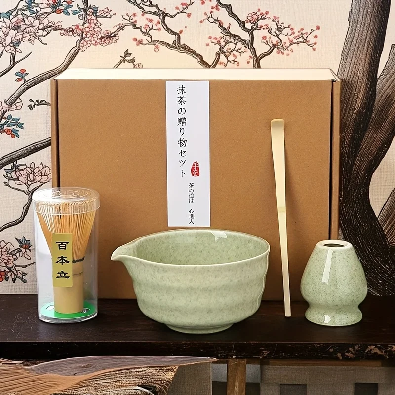 

4pcs Matcha Set, Matcha Whisk Kit, Minimalist High-End Matcha-Colored Glazed Ceramic Tools Set, , Gift Box for Tea Enthusiasts