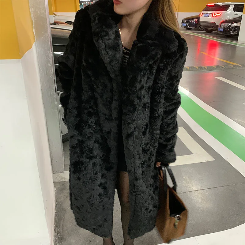 

Young Sle Thiened Long Fur Coat Women's Faionable Trendy Rabbit Fur Simulation Outerwear Winter Warm Coat Korean Commut...
