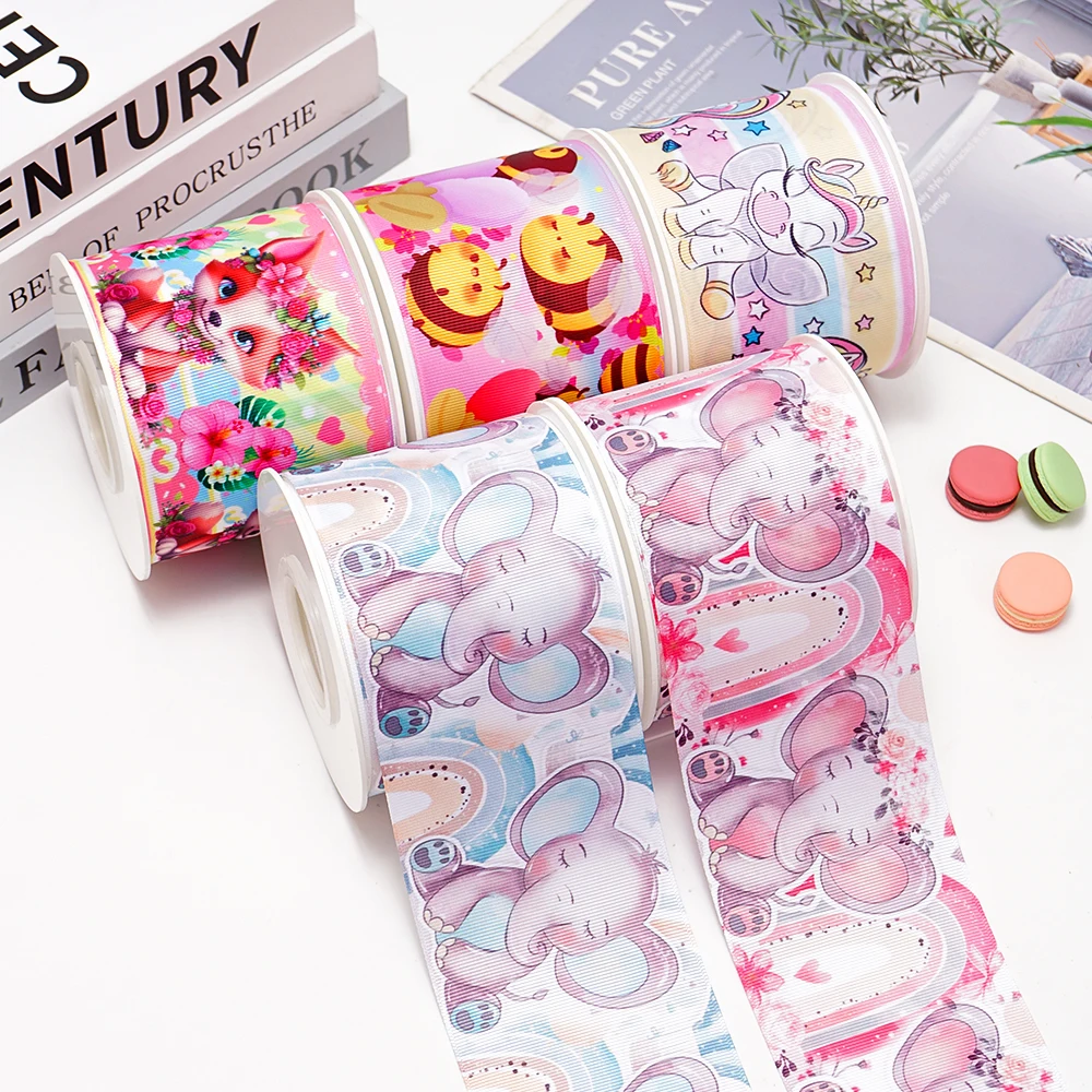 5 Yards Unicorn Elephant Koala Printed Grosgrain Satin Ribbons For Bows DIY Craft Decoration Packaging Supplies. 81377