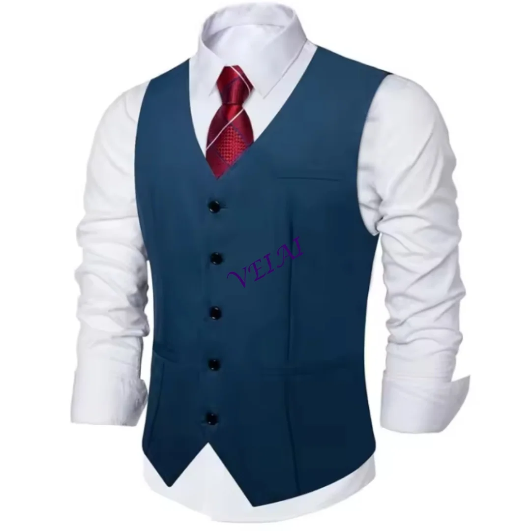 Customized Men's Slim Fit Single Breasted Suit Vest Sleeveless V-Neck Formal Waistcoat with 2 Pockets for Wedding Prom Tuxedo